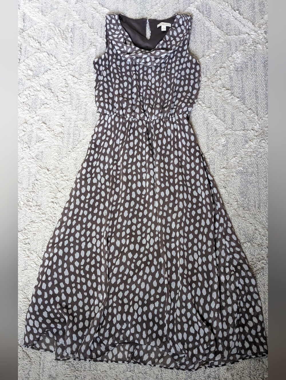 Brown Polka Dot Midi Dress By Prelude Sz 6 Cowl Neck Romantic Retro Style